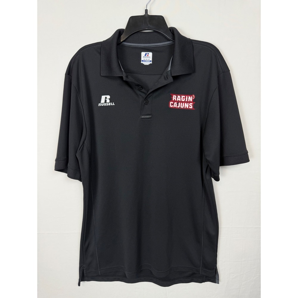 Russell Ragin Cajuns Men's Medium Polo Black Dri-Power Athletic Shirt College